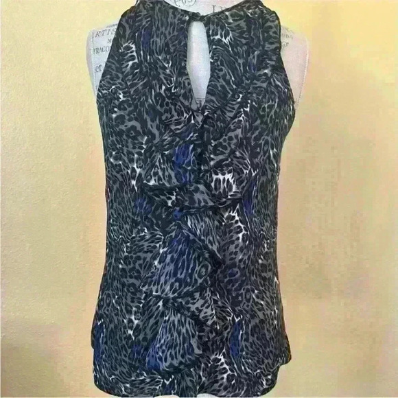 Parker Silk Sleeveless Print Top With Cascade Ruffle Medium New Without Tags ! - Picture 3 of 9
